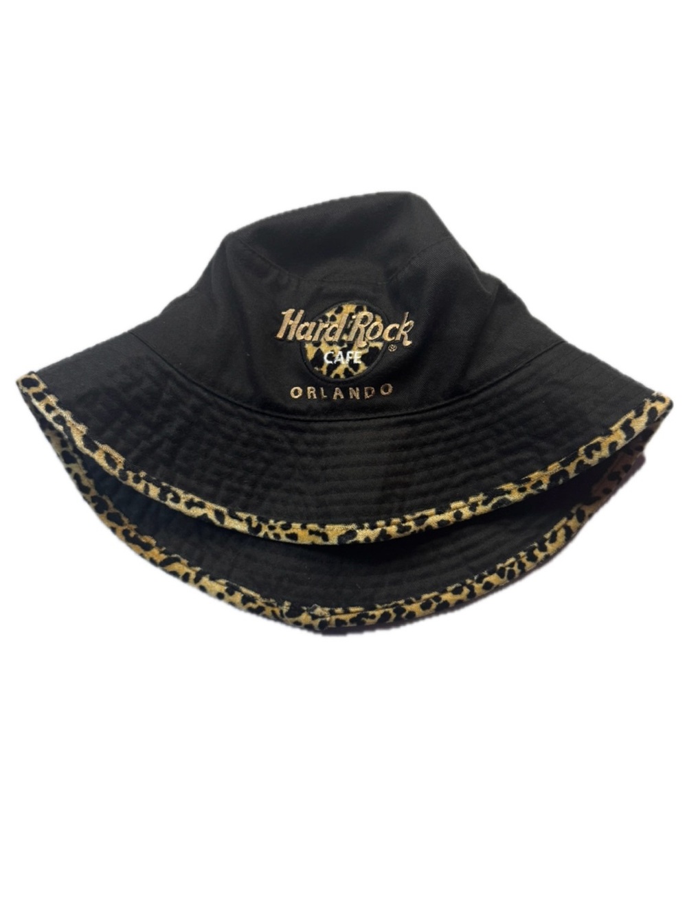 Hard Rock Cafe Bucket Hat with Leopard Print Trim